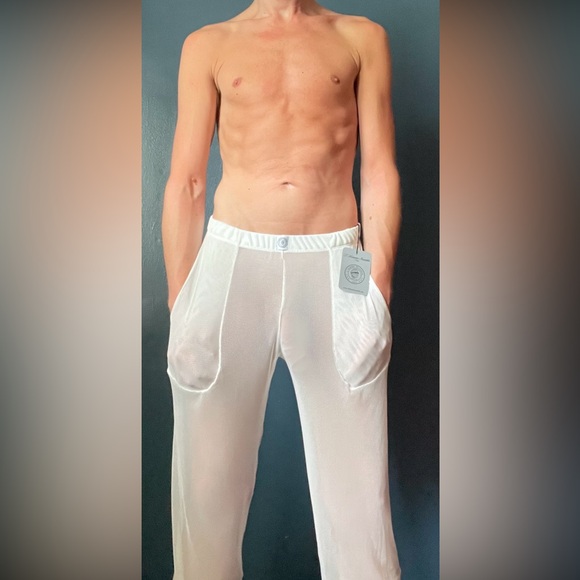 Men’s L’Homme Invisible Paris ‘Good Catch’ Mesh White Lounge Pants -Medium, NWT - Picture 2 of 8